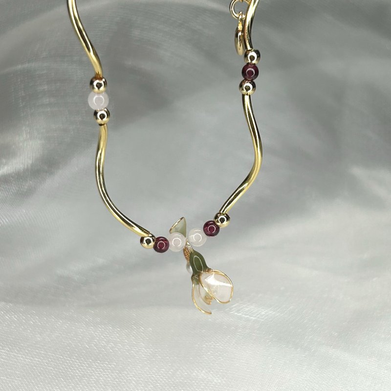 【雪花莲x石榴石 - 水晶花手链】一月生日花 生日石 花言日和 - 手链/手环 - 树脂 