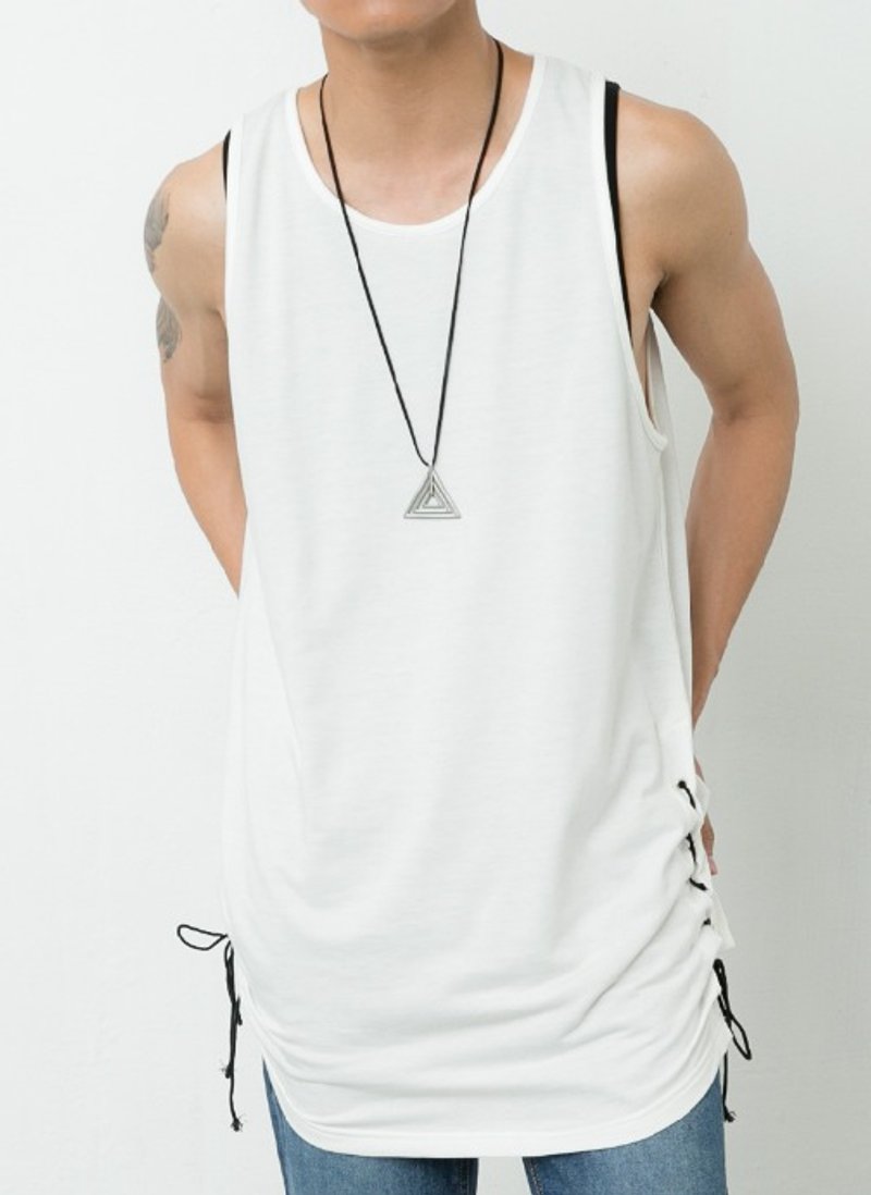 素色绑带背心 #8627 - 男装背心 - 棉．麻 白色
