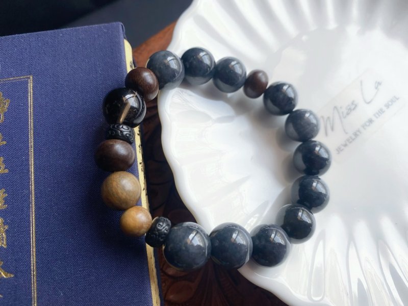 王者再临 男士手链 天然缅甸玉 翡翠 乌鸡 沉香 绿檀木 茶 父亲节 - 手链/手环 - 玉石 黑色