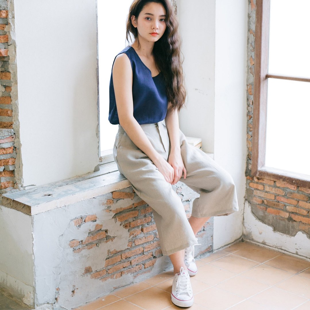 Culotte pants - Midnight Earth - 女装长裤 - 亚麻 卡其色