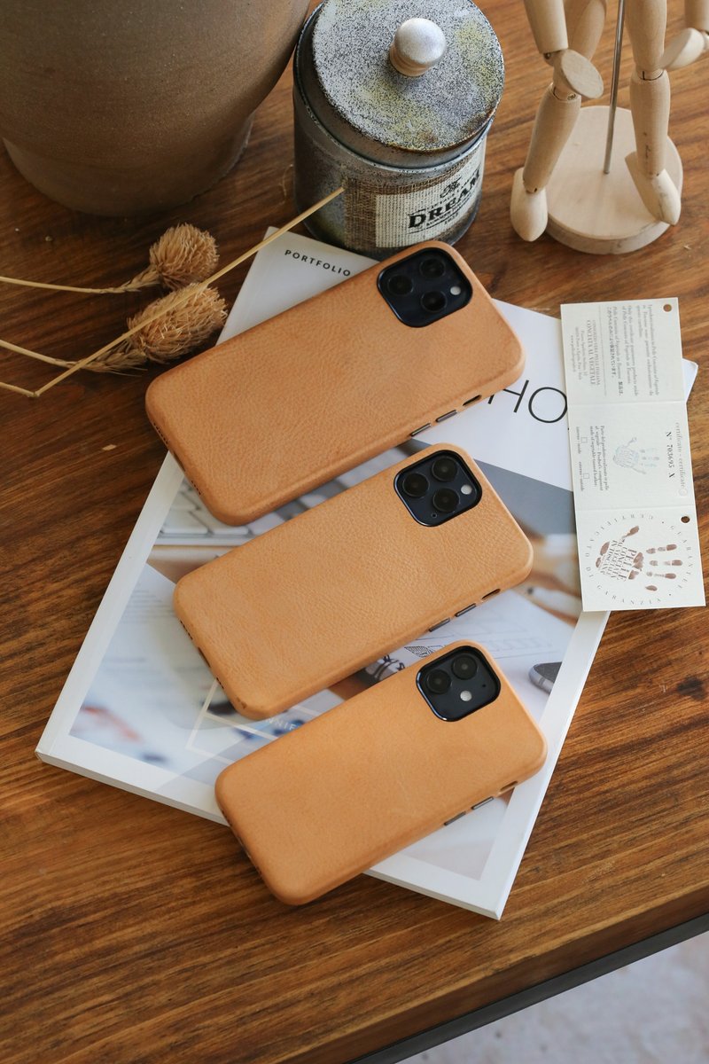 手工植鞣牛皮复古 iPhone12 mini/pro/pro max全包手机壳 保护壳 - 手机壳/手机套 - 真皮 