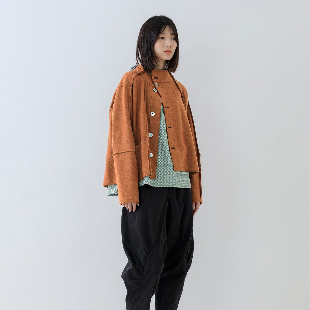雾感【毛料】短版不收边切线外套 - 女装休闲/机能外套 - 其他材质 橘色