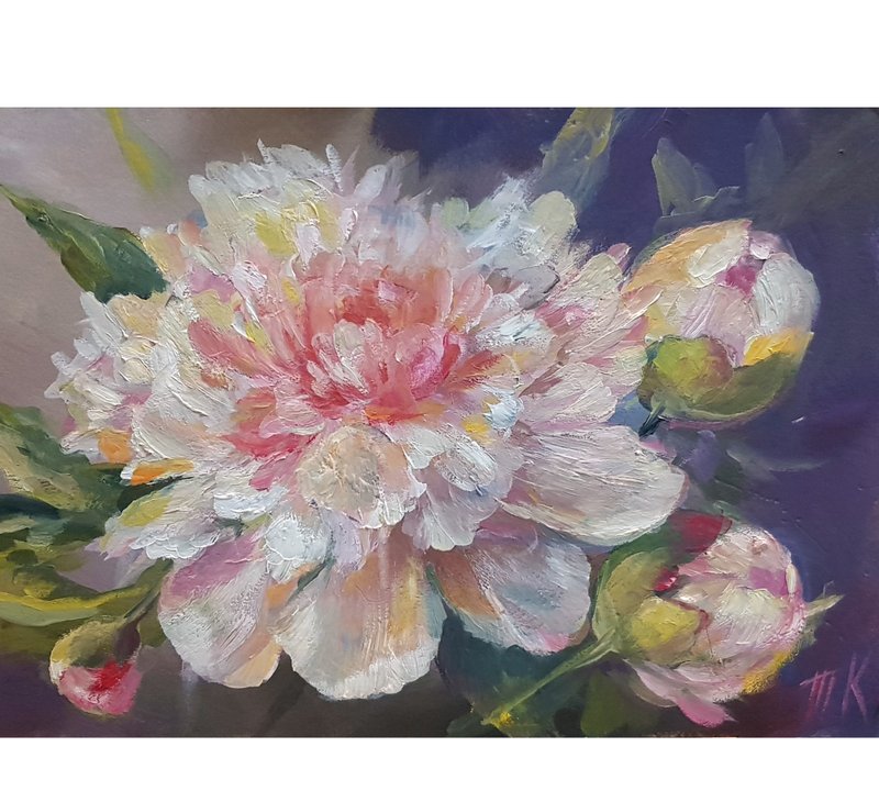 Peony Oil Painting Peonies Oil Painting Floral Wall Art Flower Canvas Artwork - 海报/装饰画/版画 - 其他材质 粉红色