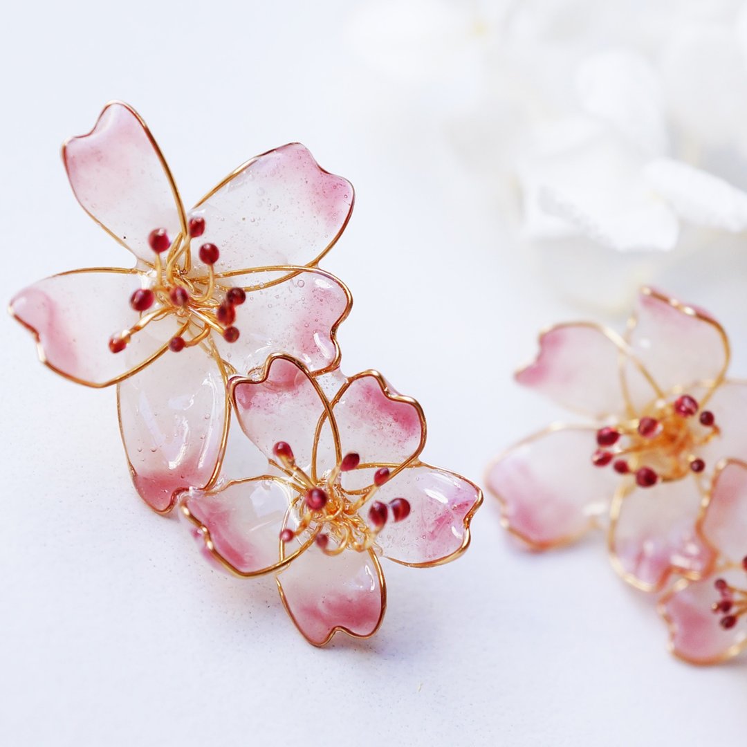 Slightly cherry blossom jewelry earrings or Clip-On - 耳环/耳夹 - 其他材质 粉红色