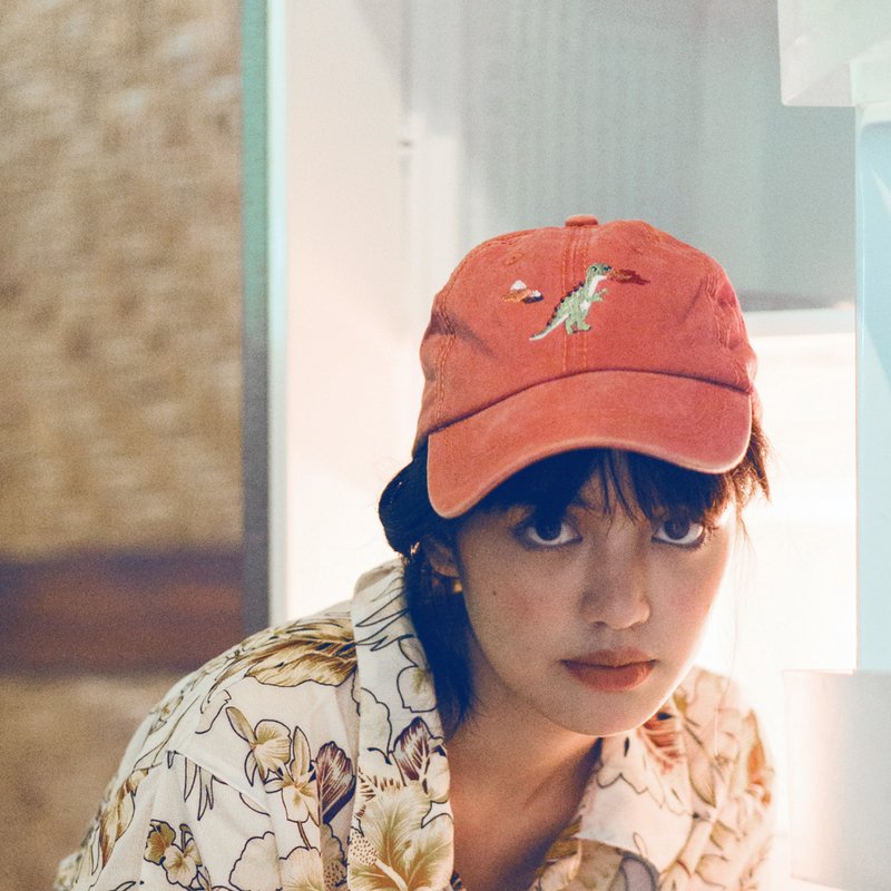 dinosaur embroidery cap / vintage red brick, vintage yellow mustard - 帽子 - 棉．麻 多色