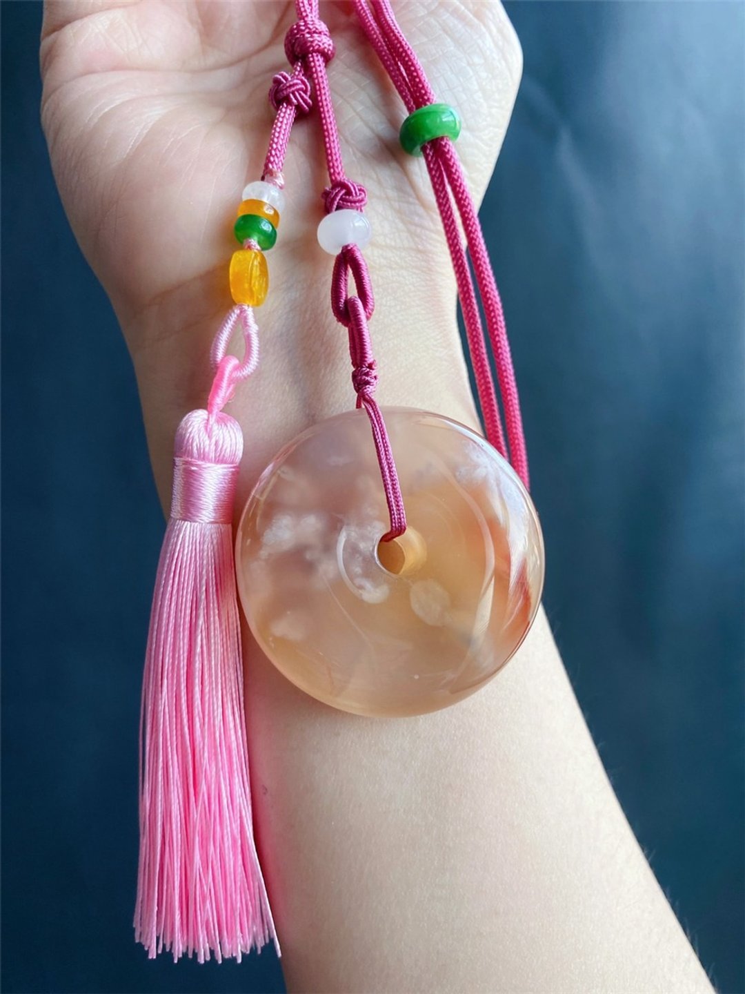 【售出】樱花玛瑙 厚庄 平安扣 水中花 冰透 牛血红 礼物 饰品 包 - 项链 - 水晶 红色