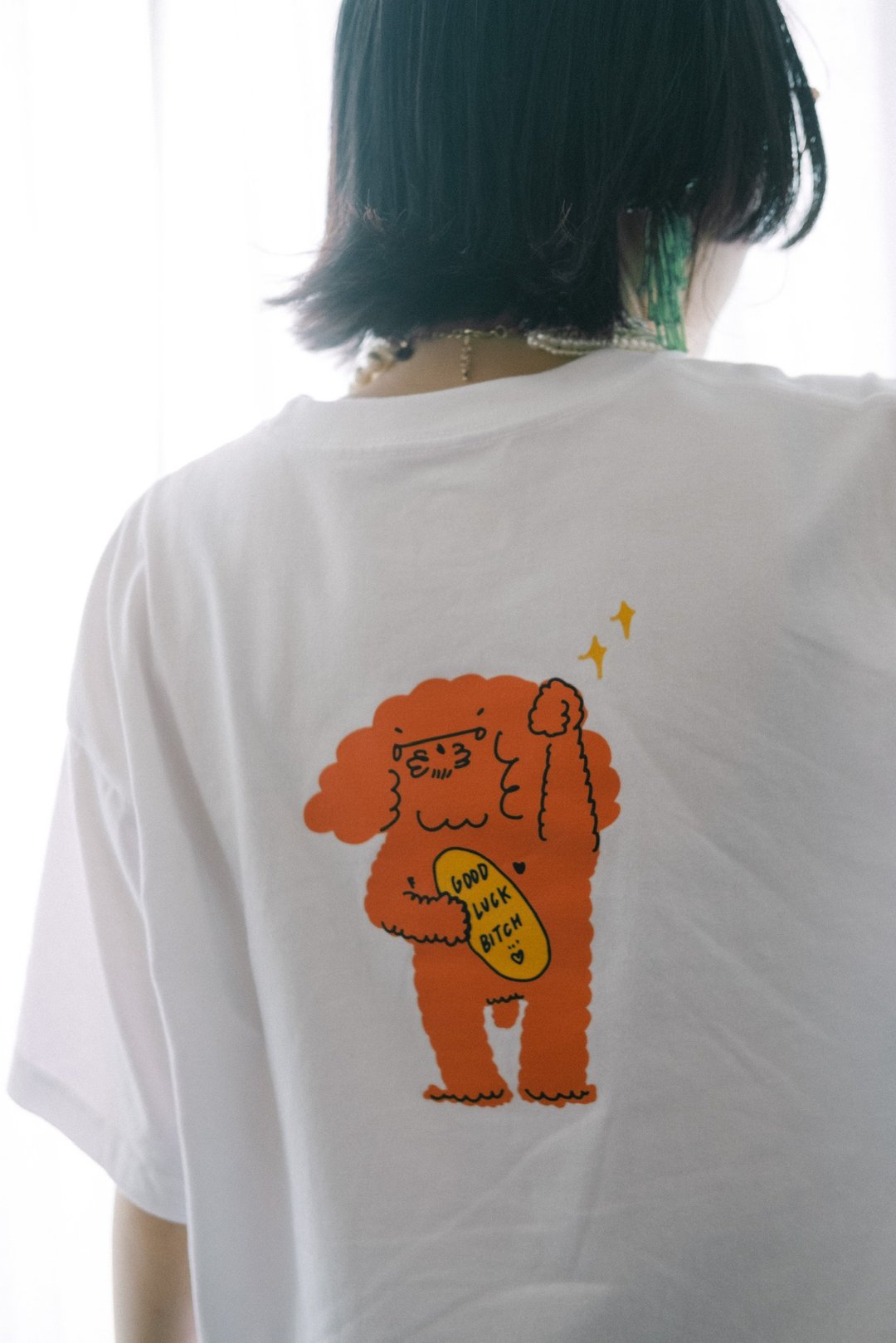 Good Luck Bitch / 小狗短袖 Tee - 中性连帽卫衣/T 恤 - 棉．麻 白色
