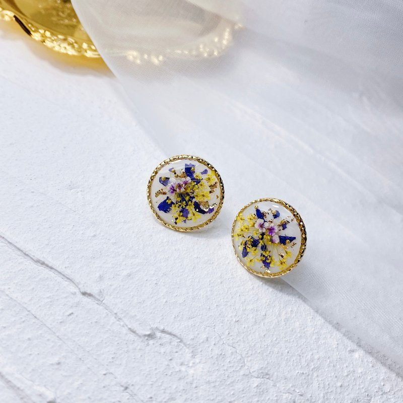 金沙 • 押花手工耳环 - 耳环/耳夹 - 植物．花 