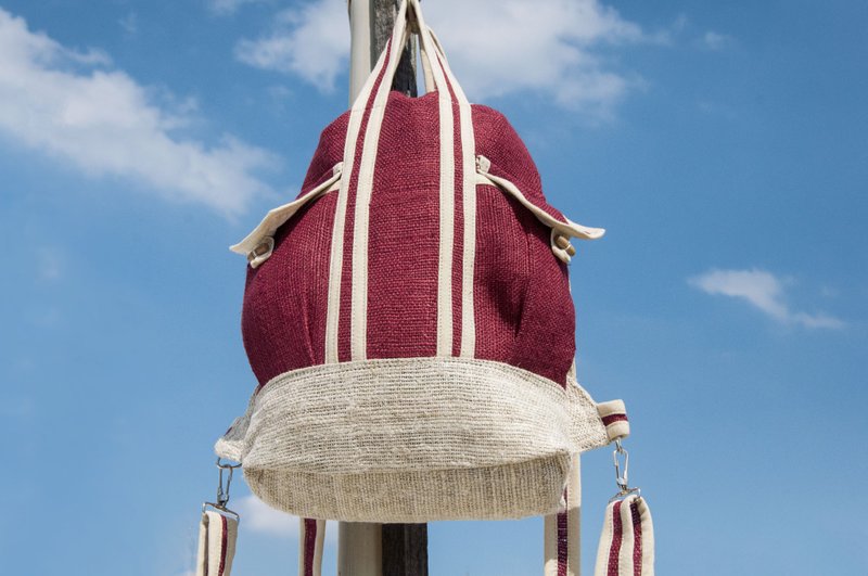 棉麻后背包 肩背包 登山包 旅行后背包 电脑包-红色复古军用包 - 后背包/双肩包 - 棉．麻 红色