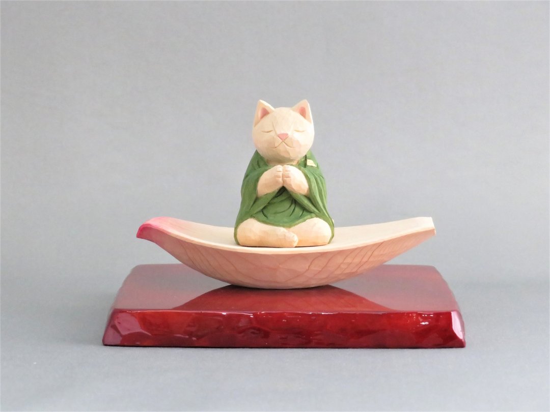 Wood carving Cat Buddha 1927 - 玩偶/公仔 - 木头 粉红色