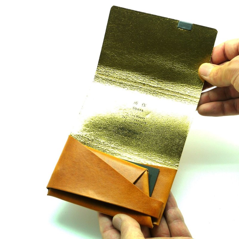 日本手工-所作Shosa 植鞣牛皮 零钱包 - 低调奢华款/焦糖金 - 零钱包 - 真皮 金色