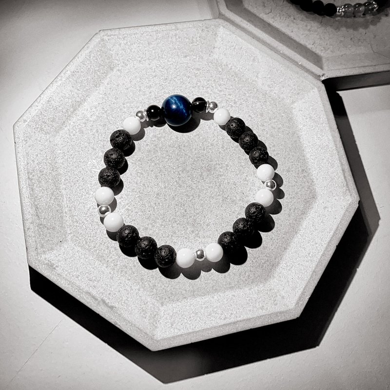 蓝虎眼石砗磲火山岩银制手串 - 手链/手环 - 半宝石 
