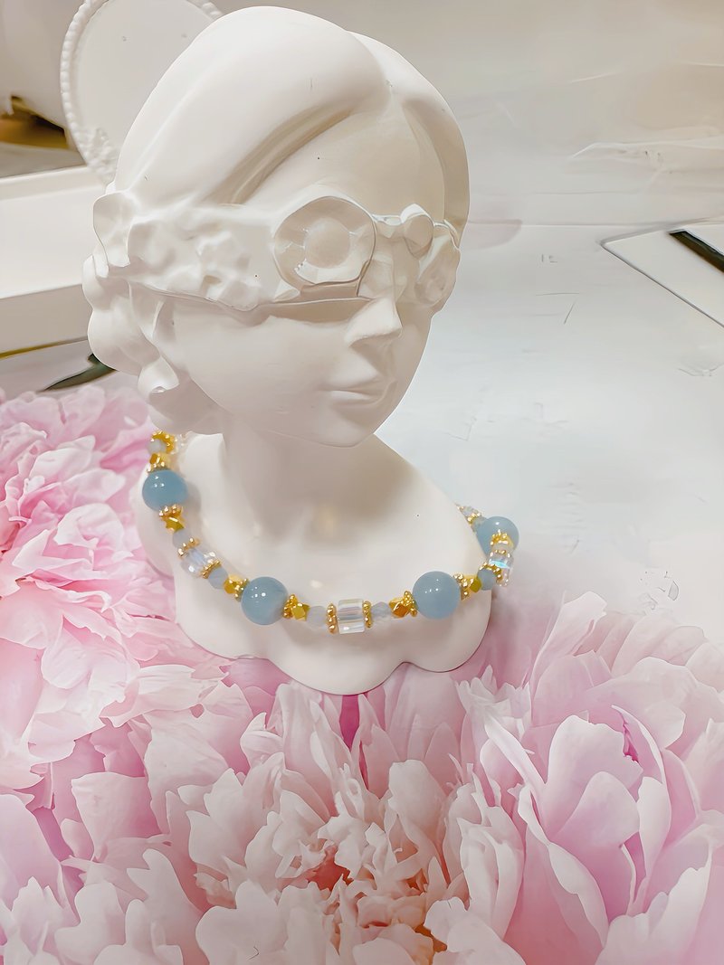 水晶手链|海蓝宝| 18k金 细链|奥地利水晶|沟通 - 手链/手环 - 水晶 蓝色