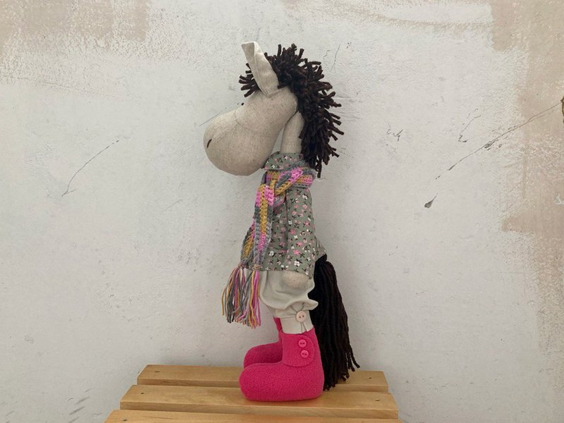 马匹室内摆饰，新年礼物，2026 象征物 - 玩具/玩偶 - 亚麻 灰色