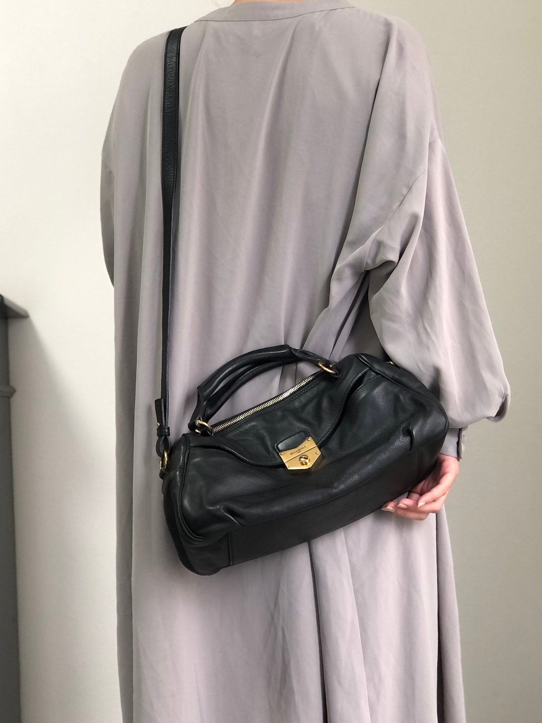 【 VintageShop solo 日本直送中古包专卖店 】Yves Saint Laurent 侧肩包 黑色 Rive Gauche YSL 皮革 2way 迷你波士顿包 wu64ez - 侧背包/斜挎包 - 真皮 黑色