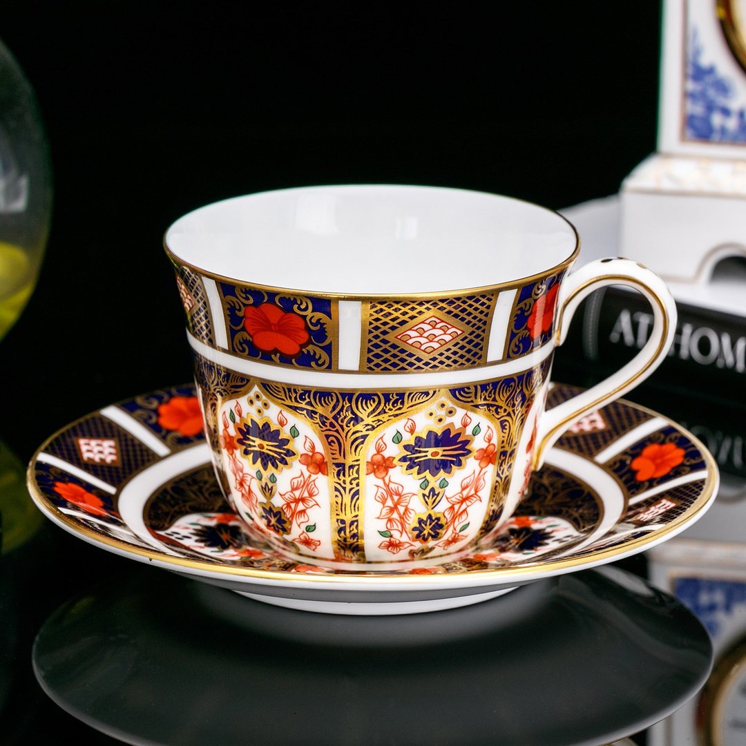 英国制Royal Crown Derby伊万里1128奢华骨瓷咖啡杯盘茶杯 - 咖啡杯/马克杯 - 瓷 
