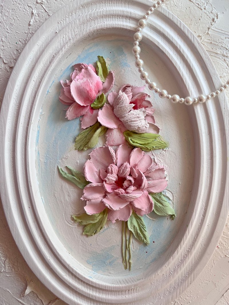 牡丹雕塑画3D粉红牡丹画3D花卉艺术3D花卉装饰 - 墙贴/壁贴 - 其他材质 粉红色