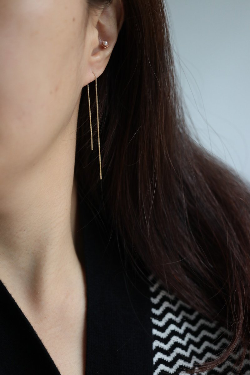 14K Chain Type Long Earring 方链型长耳环 - 耳环/耳夹 - 贵金属 金色