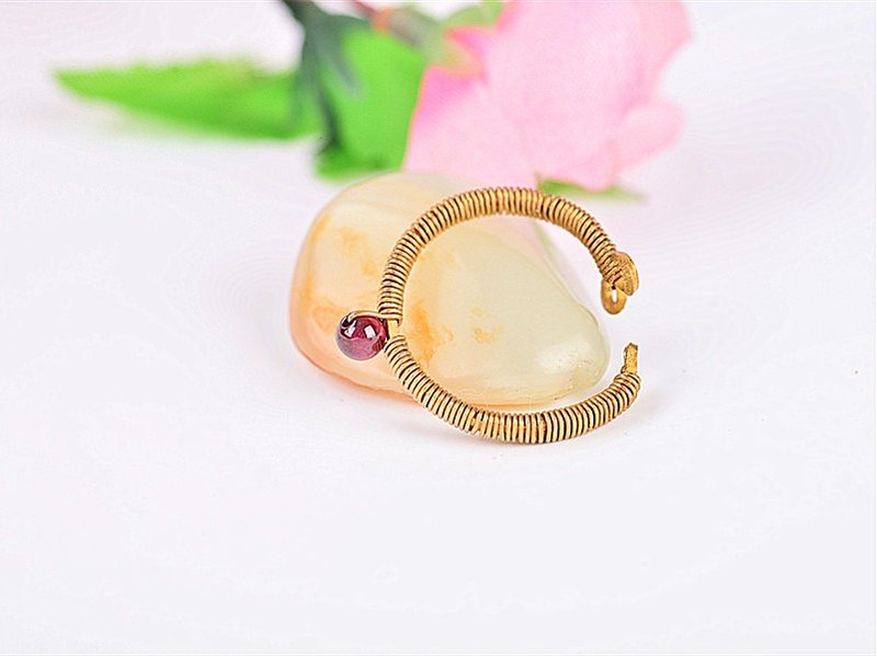 【简单爱】手工原创石榴石戒指 - 戒指 - 其他金属 咖啡色