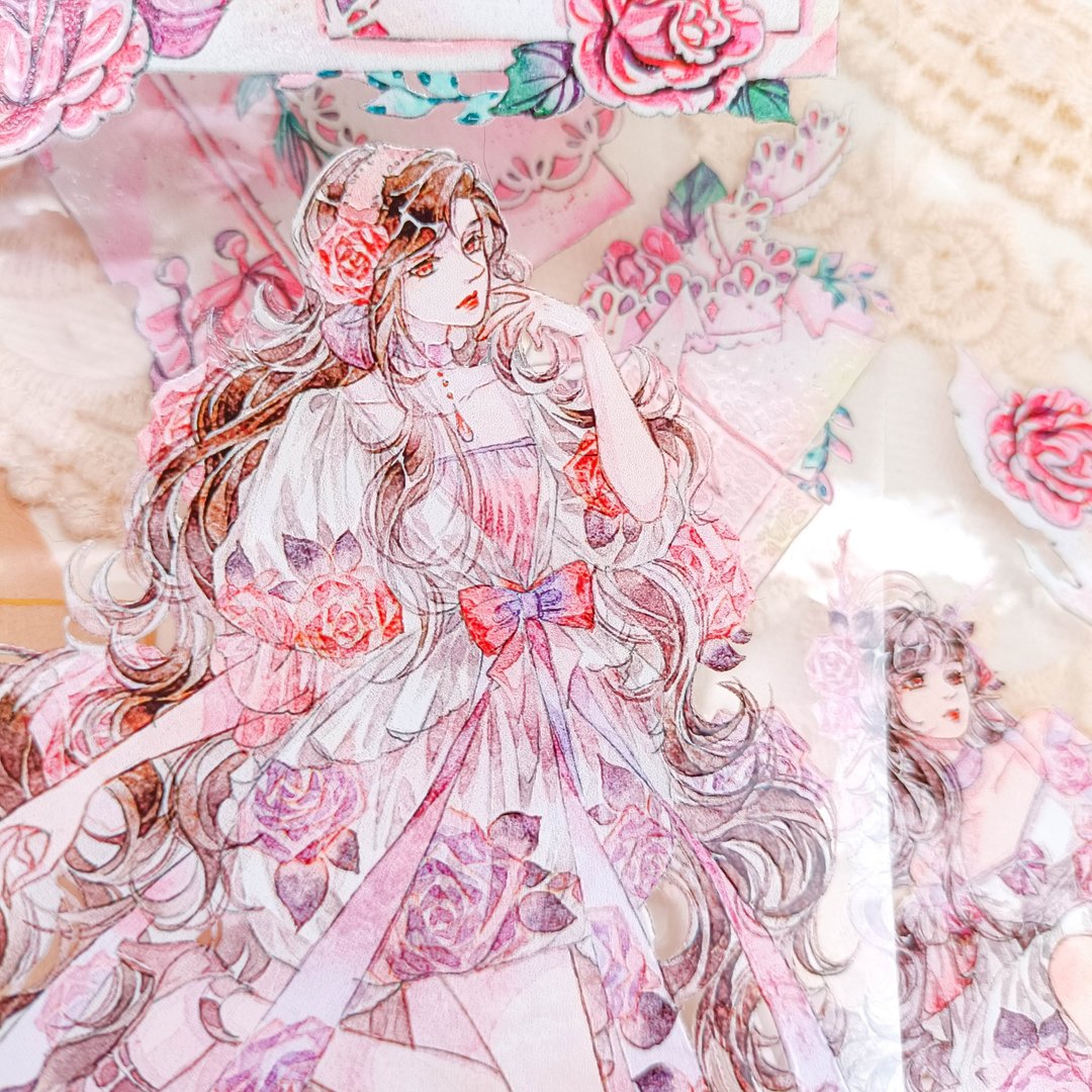 GL1234 _薔薇少女/ 裝飾膠帶 - 纸胶带 - 塑料 多色