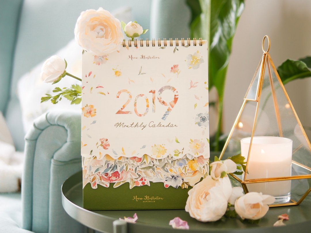 Blooming 2019 花开四季水彩桌暦 - 年历/台历 - 纸 绿色