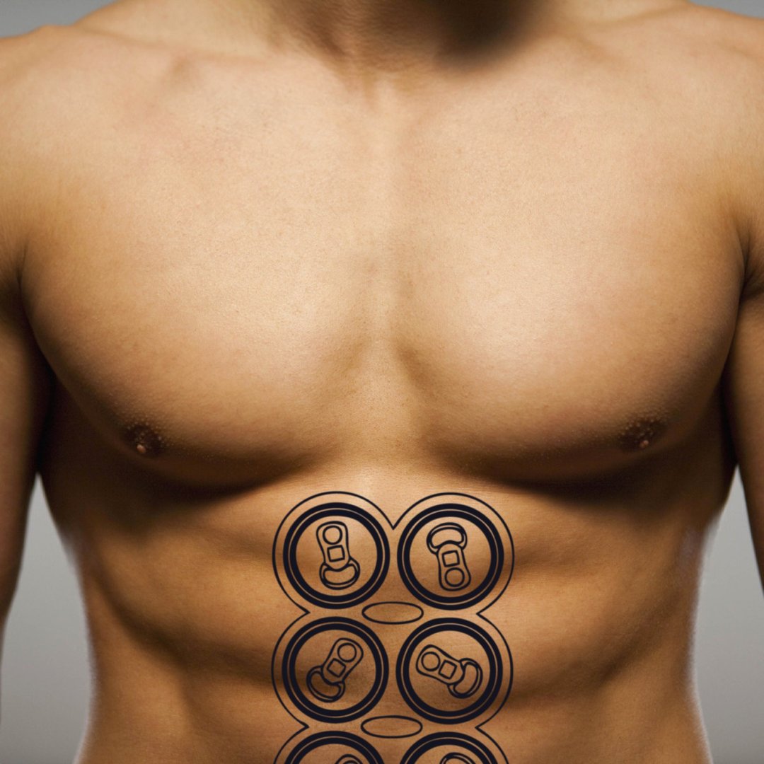 OhMyTat 啤酒六块肌 Six Pack 刺青图案纹身贴纸 (2 张) - 纹身贴 - 纸 黑色
