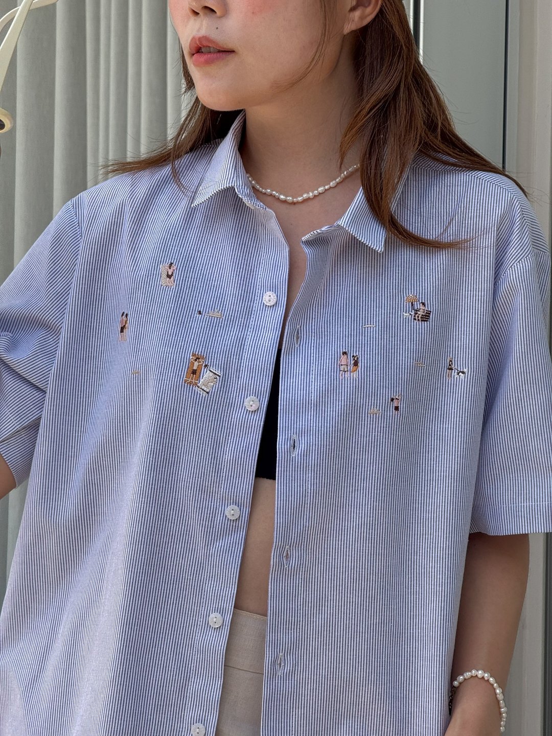 刺绣衬衫 (Embroidery Shirt) 海滩日光的浴 - 女装衬衫 - 棉 蓝色