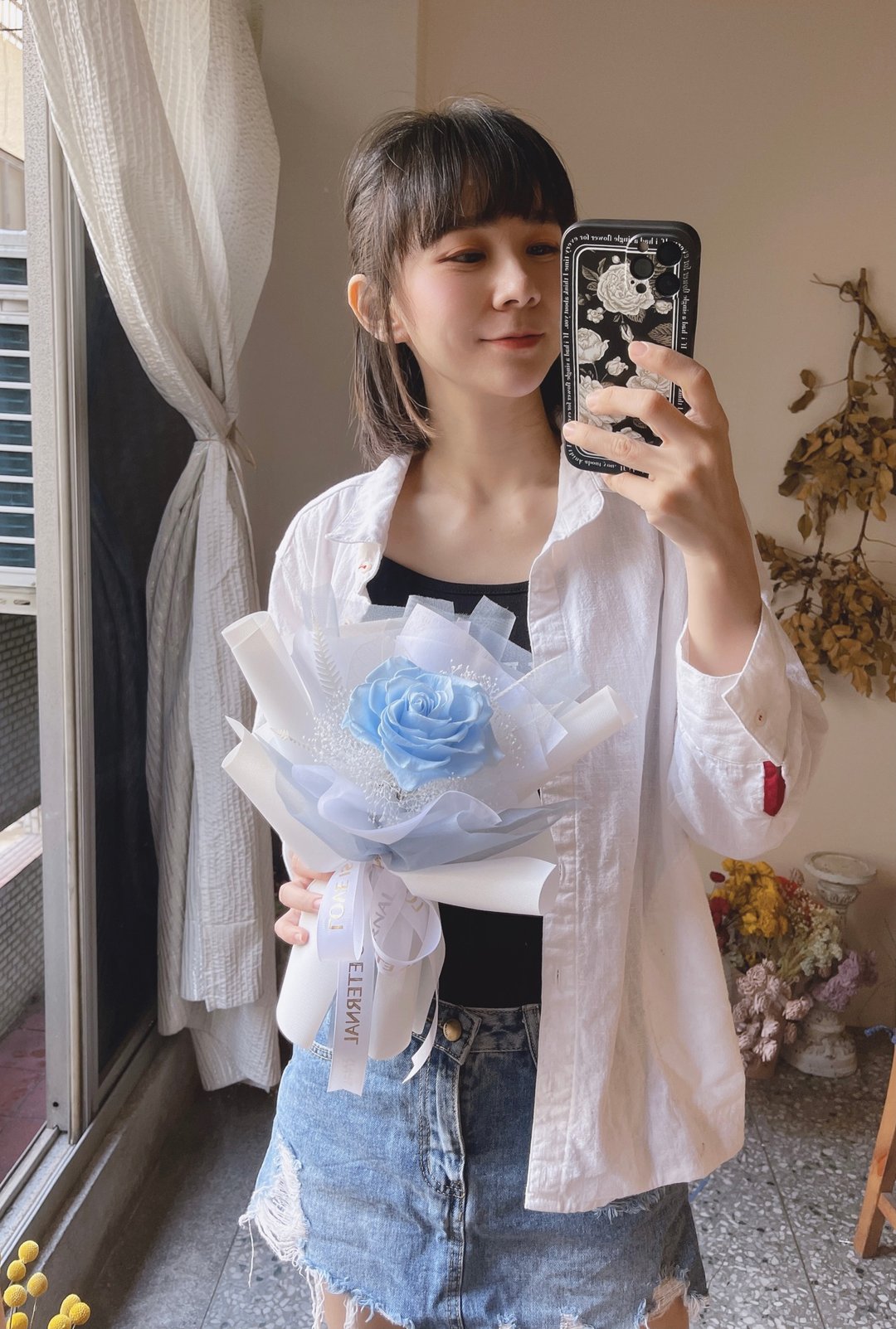 冰雪奇缘 雪蓝色 顶级厄瓜多尔尔永生玫瑰 永生花束 - 干燥花/捧花 - 植物．花 蓝色