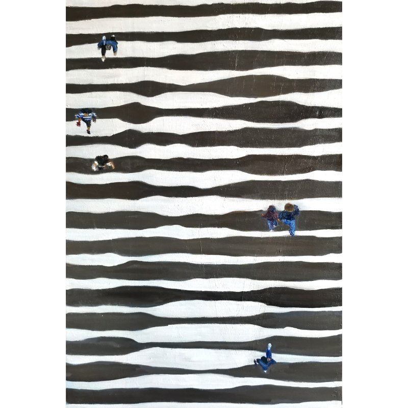 Mona Lisa Art Street Painting Oil Original Pedestrians City Painting - 海报/装饰画/版画 - 其他材质 灰色