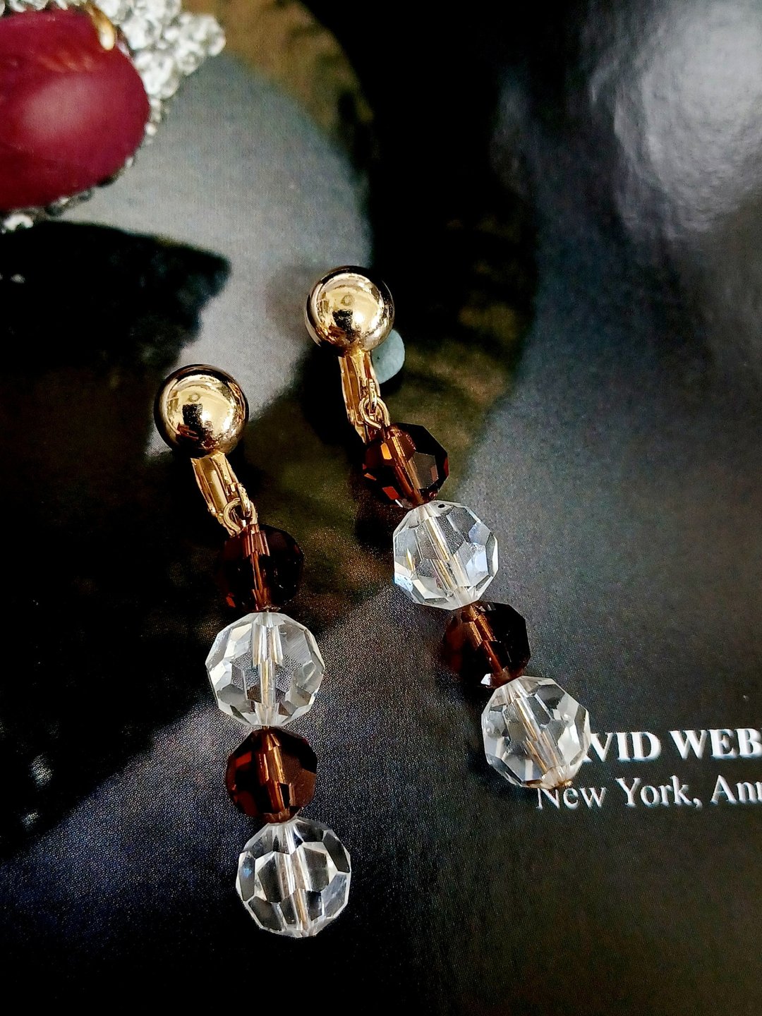 vintage jewelry  S.A.L施华洛世奇 水晶串珠 夹式耳环 - 耳环/耳夹 - 其他金属 