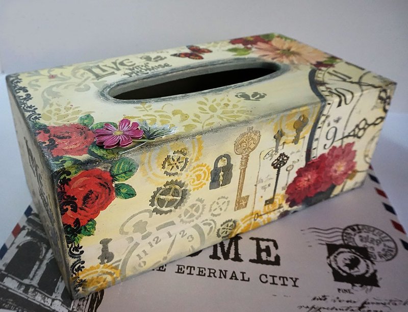 蝶古巴特手制面纸盒 - 纸巾盒 - 木头 咖啡色