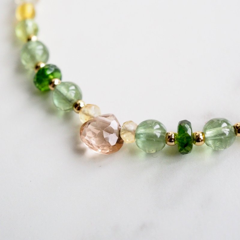 森林微光 | 拓帕石、磷灰石、铬透辉石14k包金天然石手链 - 手链/手环 - 半宝石 绿色