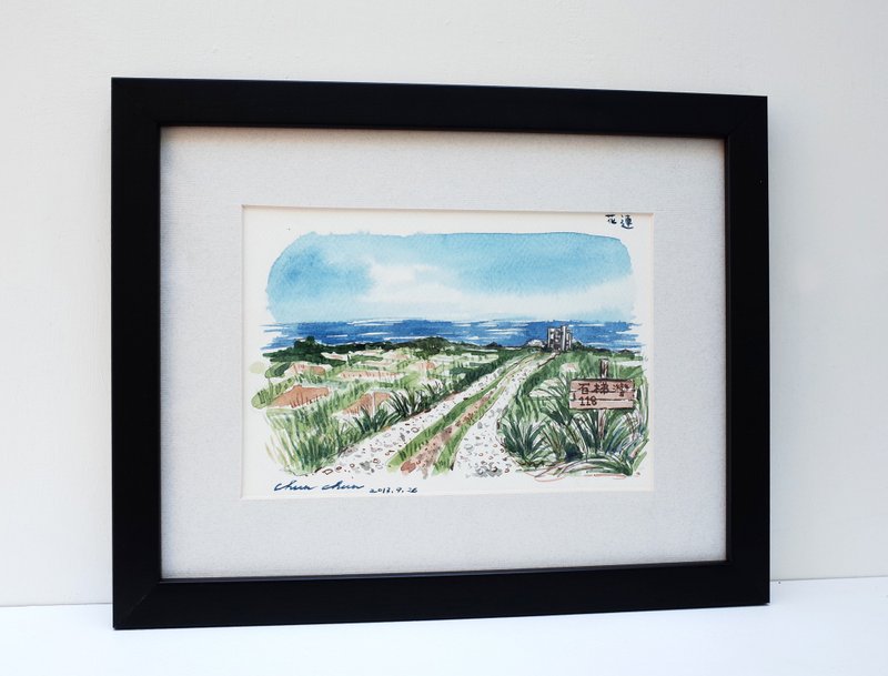 水彩原画作品 环岛旅行-花莲石梯湾 - 海报/装饰画/版画 - 纸 黑色