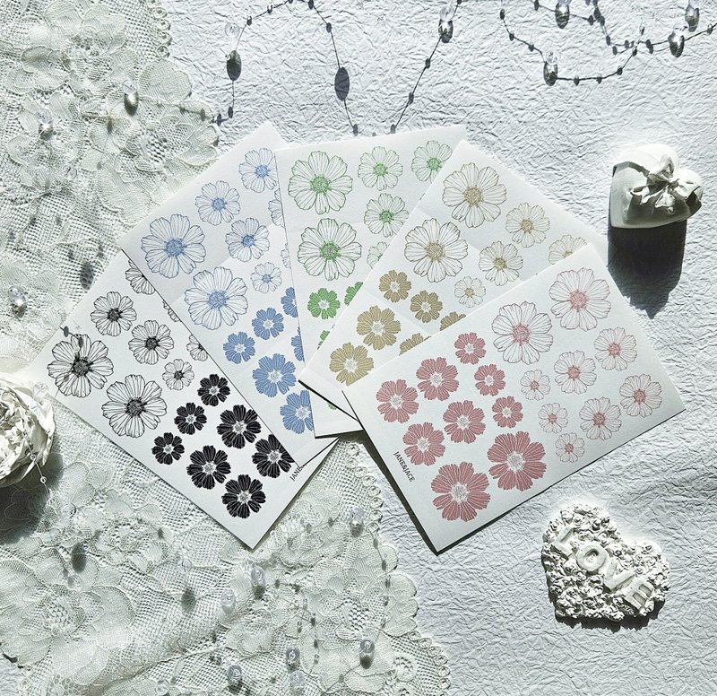 雏菊印章花纸贴纸（5色） - 贴纸 - 纸 白色