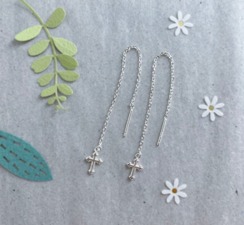 :最完美的步伐: 十字架拉链耳 纯银 - 耳环/耳夹 - 纯银 