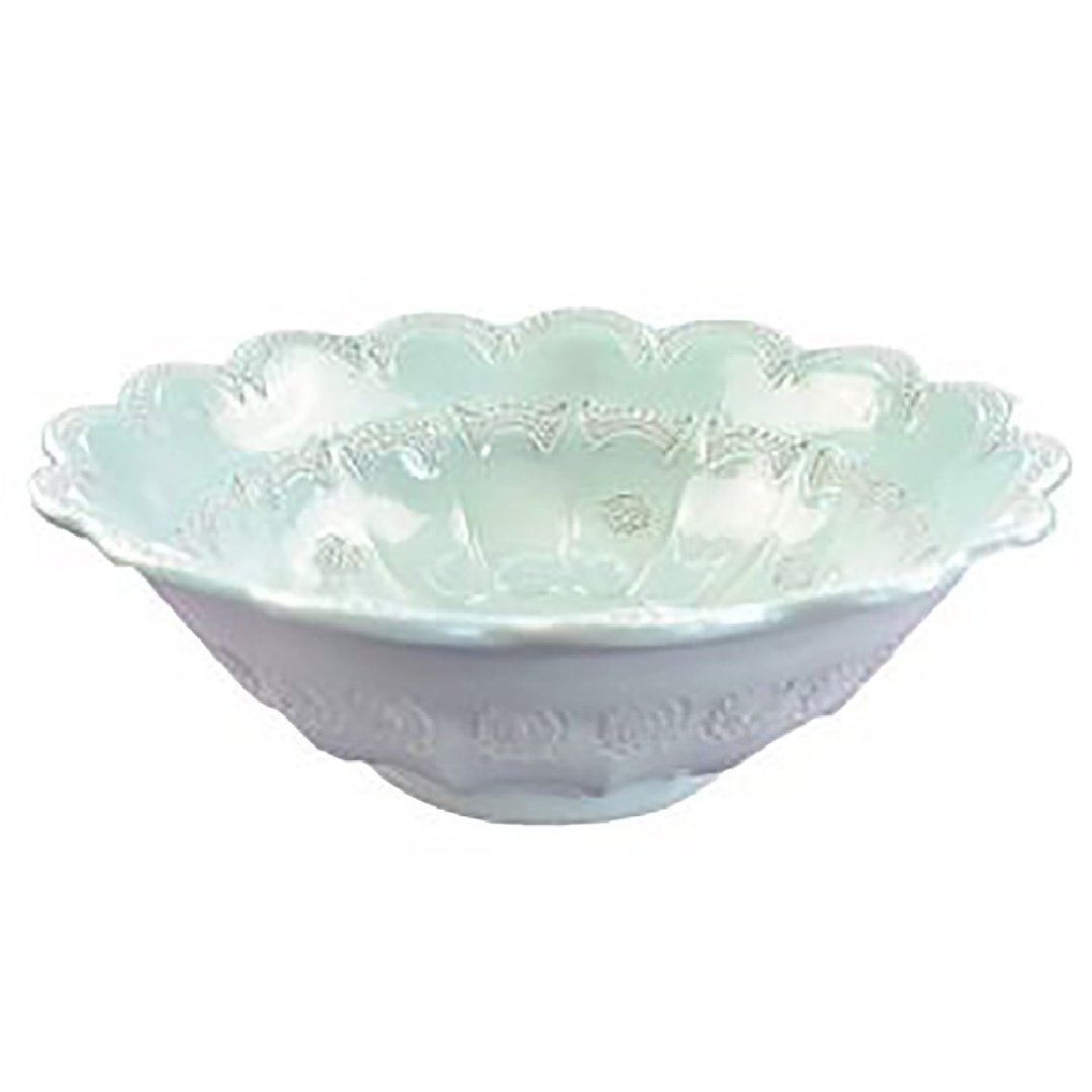 意大利VBC casa-手工浮雕蕾丝系列38cm大沙拉碗 果钵(蒂芬妮绿色) - 碗 - 陶 绿色