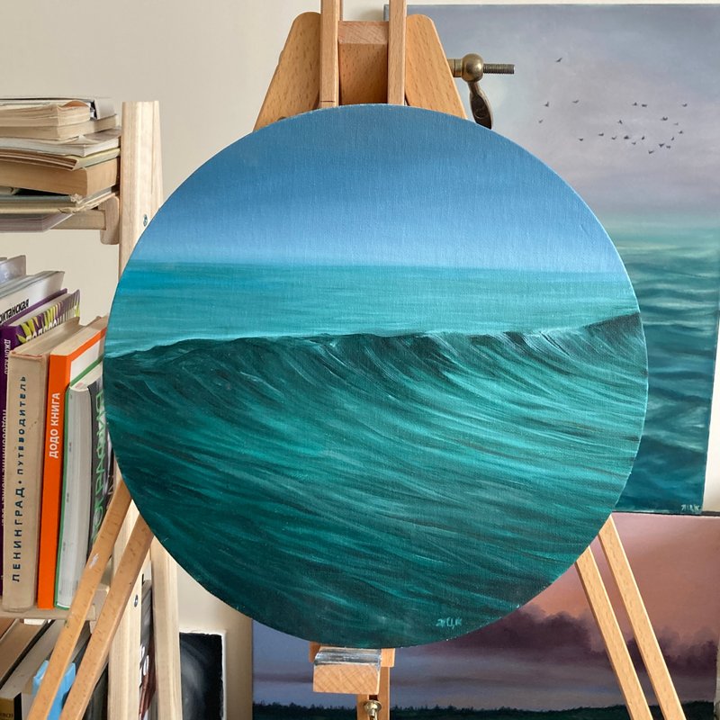海浪油画画布原作海景艺术绿色海浪海岸艺术品 油画 - 海报/装饰画/版画 - 其他材质 绿色