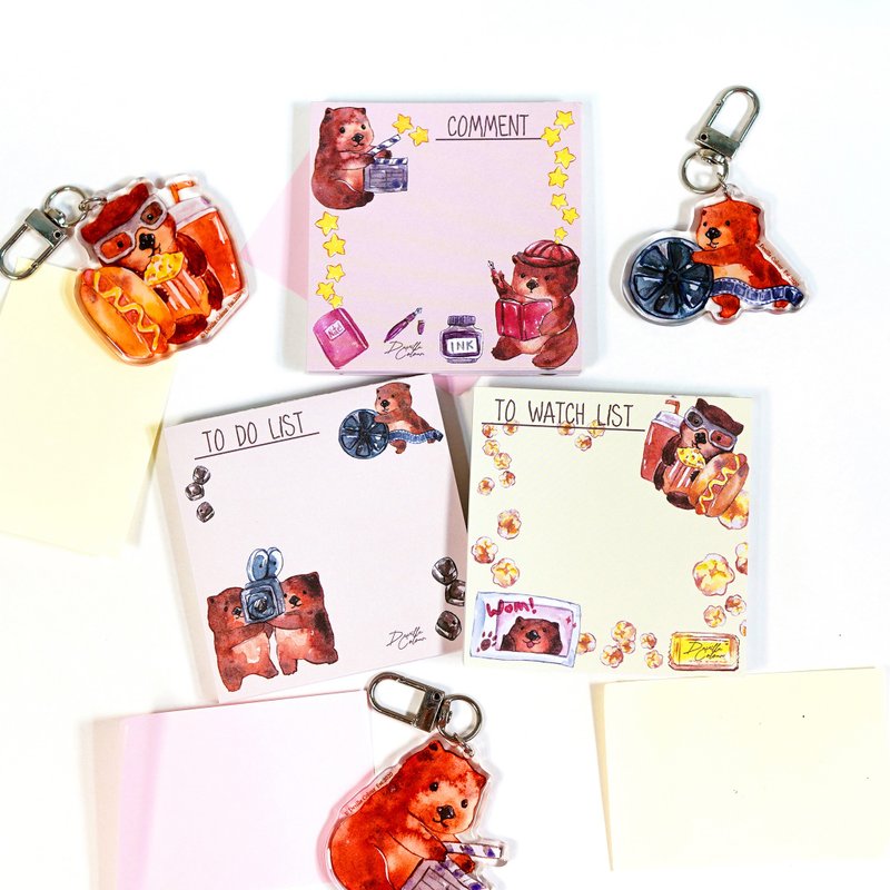 【Wom!袋熊看电影】水彩插画 便条纸 一套全三本 不黏 Memo纸 - 便条纸/标签贴 - 纸 多色