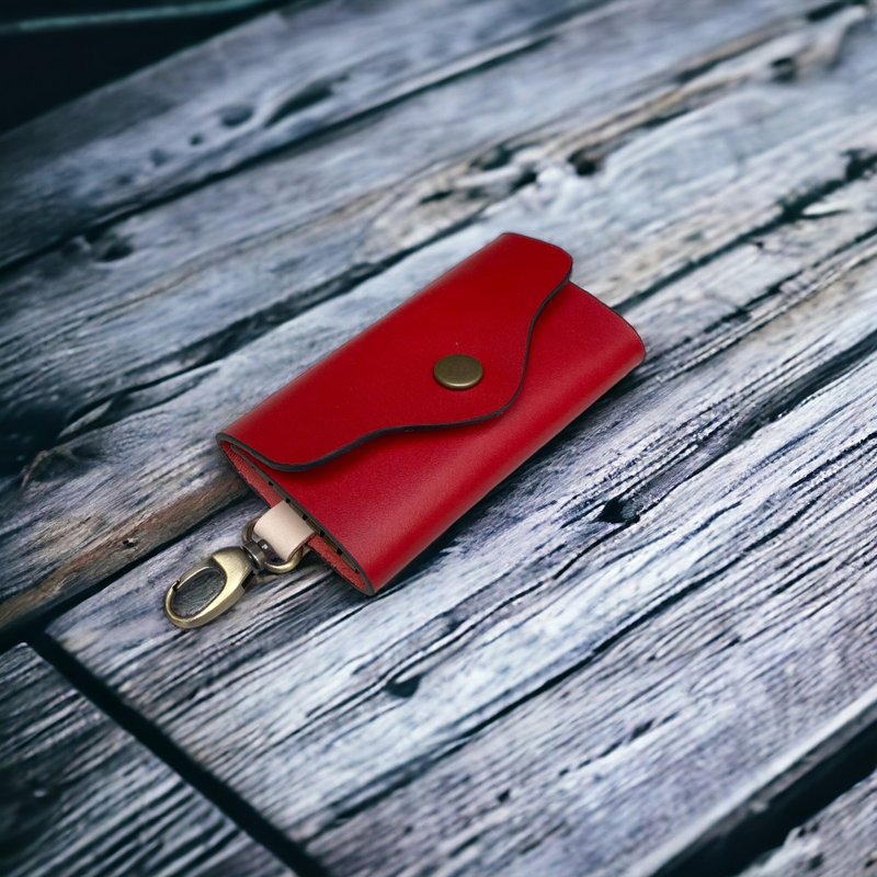 DUAL真皮简约钥匙包 - 开喜红 - 钥匙链/钥匙包 - 真皮 红色