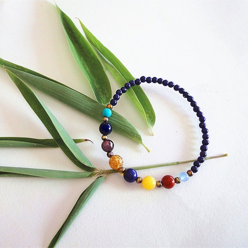 宇宙星空-青光石圆珠手环 ，14K包金珠hand /universe - 手链/手环 - 宝石 蓝色