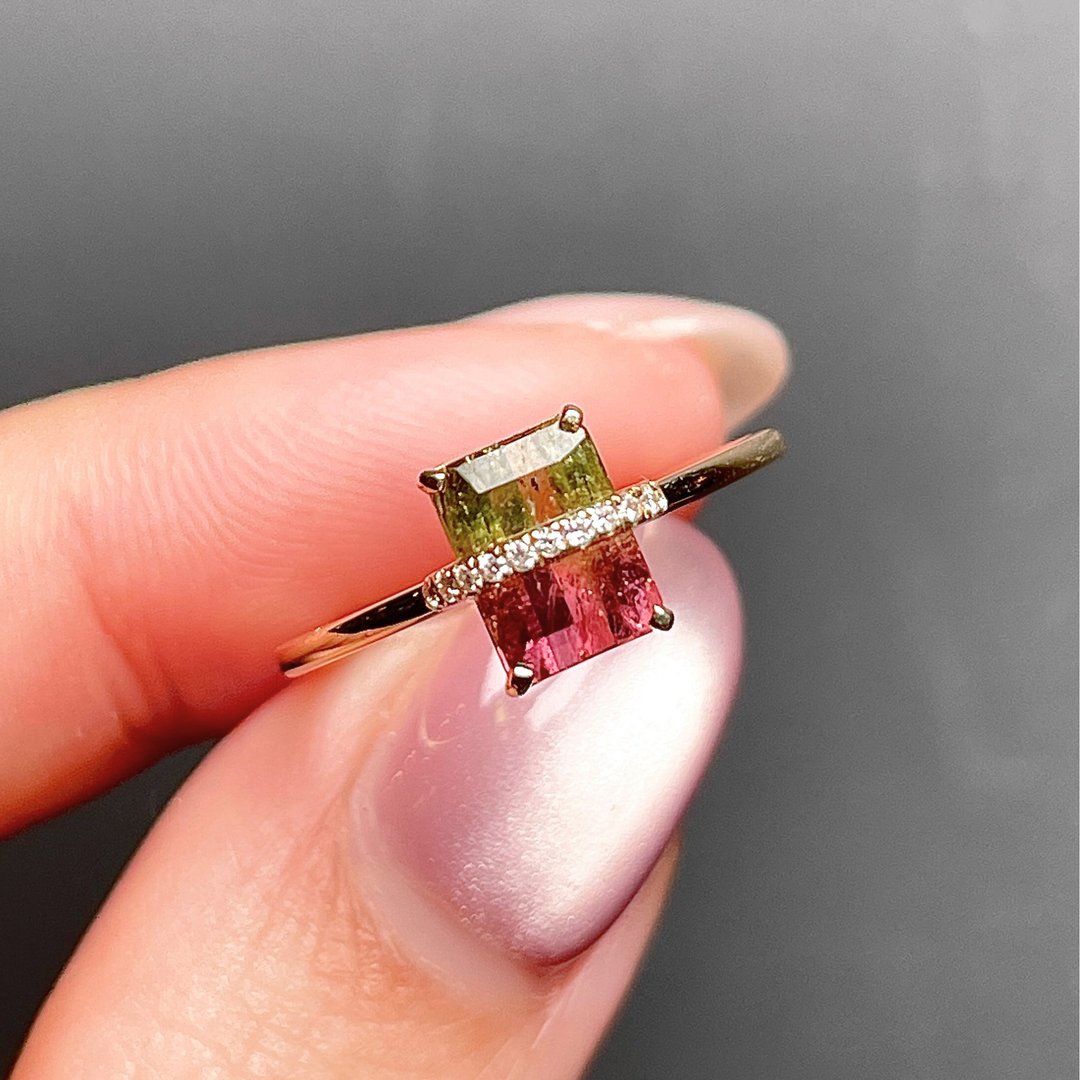 The Traverse  - 天然西瓜双色碧玺(1.11ct) 18k金钻戒 - 戒指 - 贵金属 