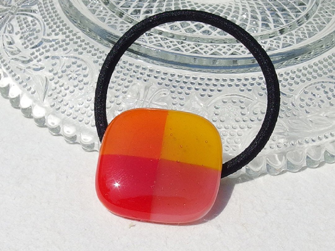 Cotton candy glass (Wataame [orange]) Hair rubber [Can be changed to pony hook] [Made to order] - 发饰 - 玻璃 橘色