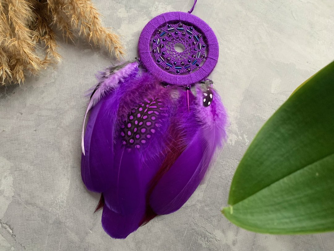 Purple dream catcher ตาข่ายดักฝันสีม่วง - 墙贴/壁贴 - 绣线 紫色