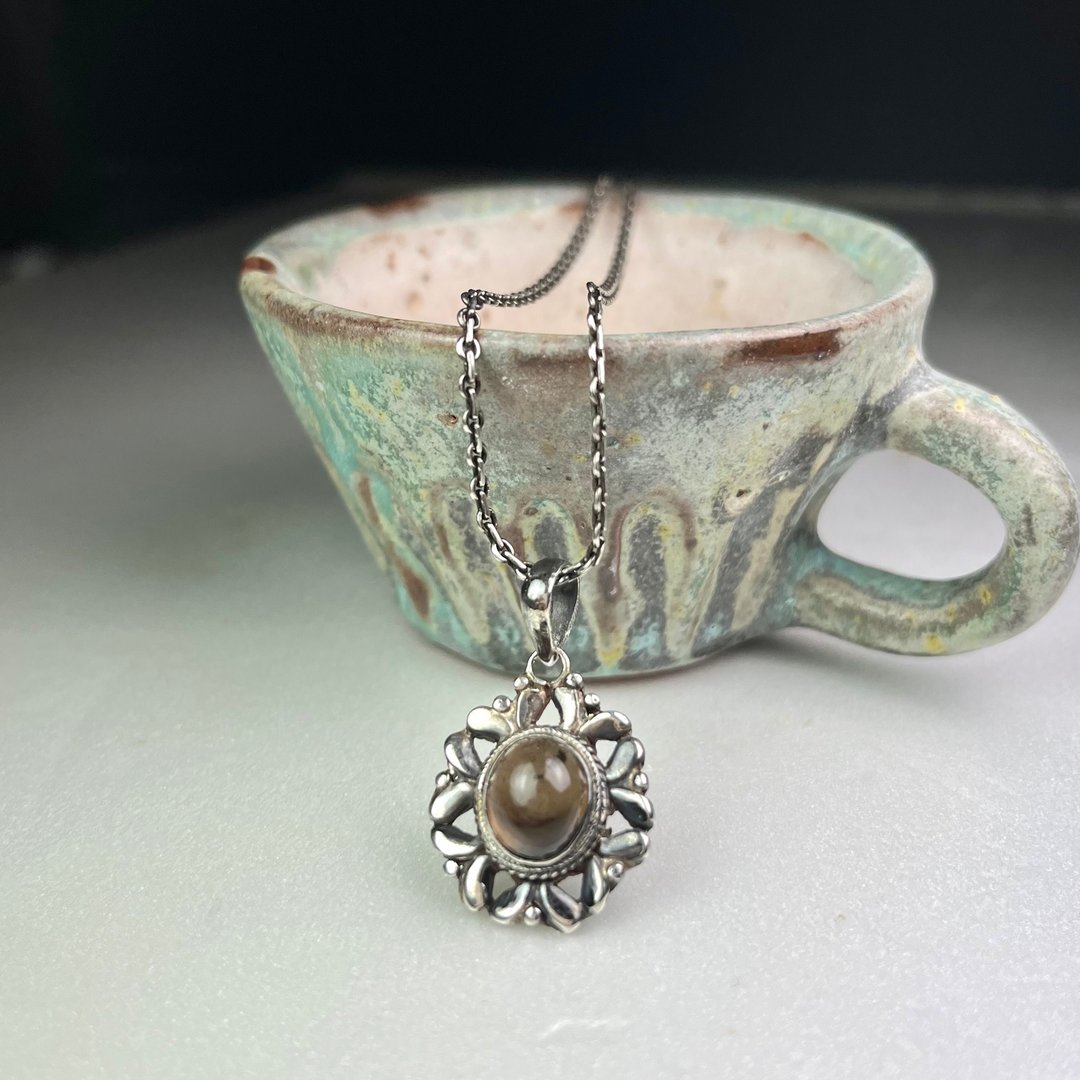 A Lu 茶晶925纯银项链/纯银饰品 手工创作 附赠拭银布 - 项链 - 宝石 多色