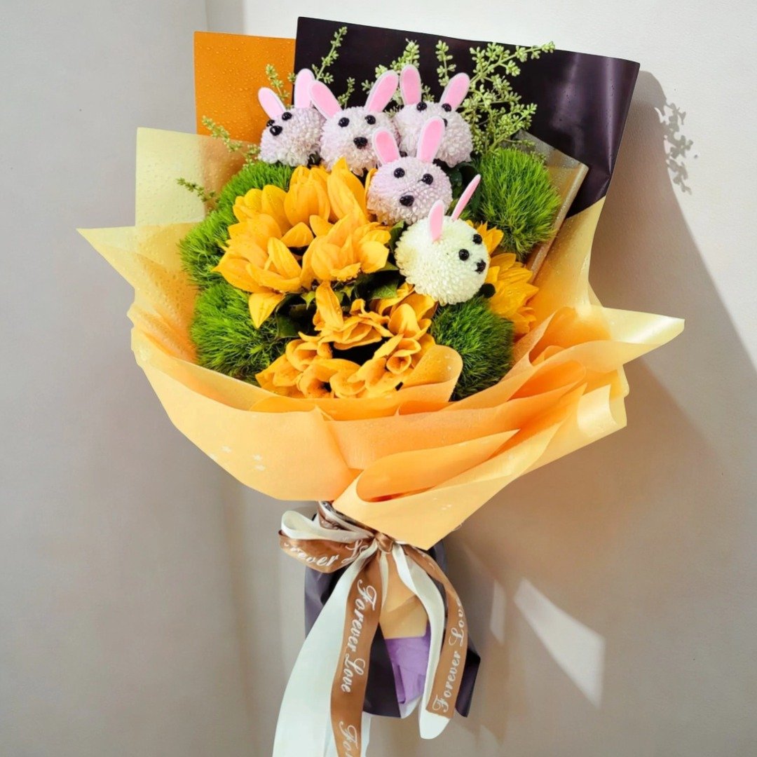 格兰花店 - 鲜花花束 (向日葵 、乒乓菊、尤加利及绿毛球) - 植栽/盆栽 - 植物．花 