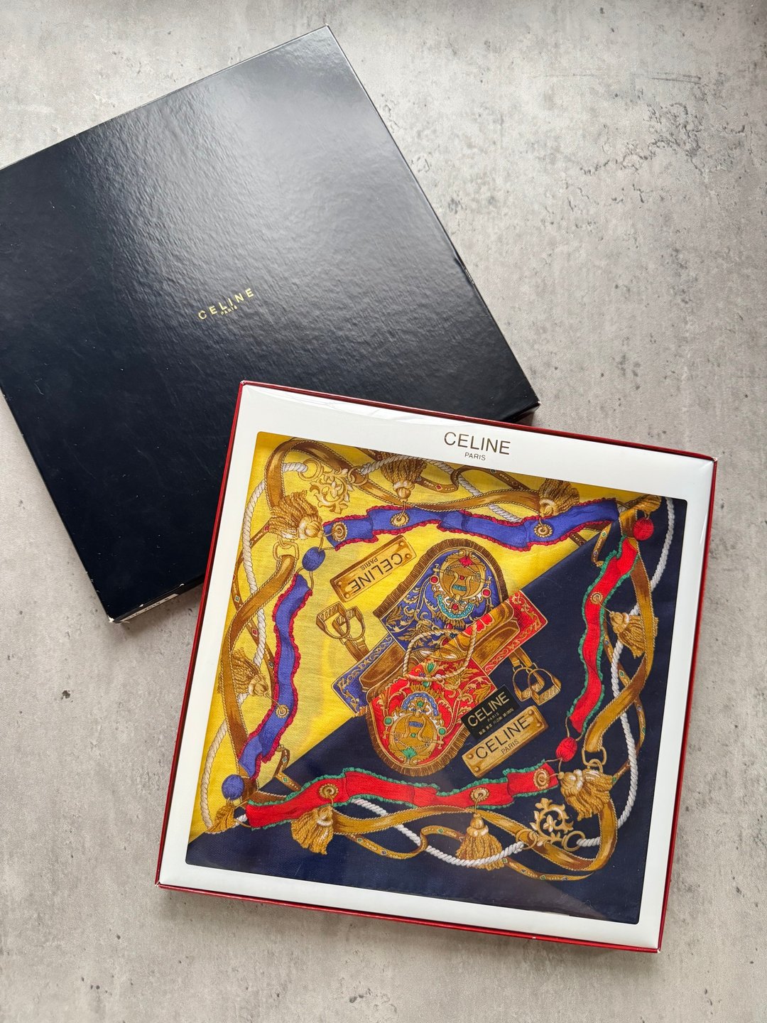 中古正品 未使用库存品 Celine 方巾礼盒 一盒两条 礼物 日本制 - 手帕/方巾 - 棉 蓝色