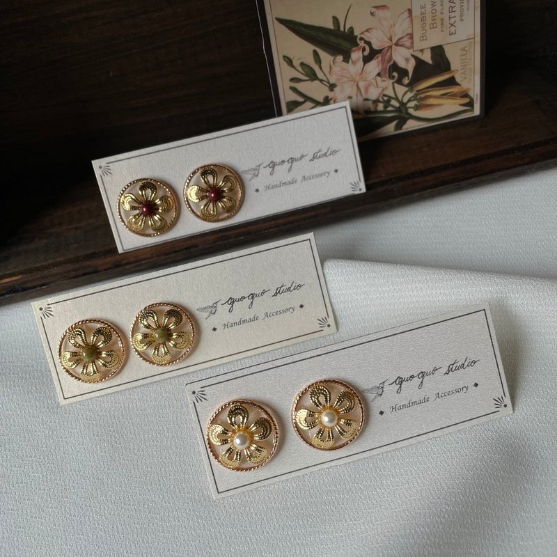 金色窗花耳环 - 耳环/耳夹 - 贵金属 金色