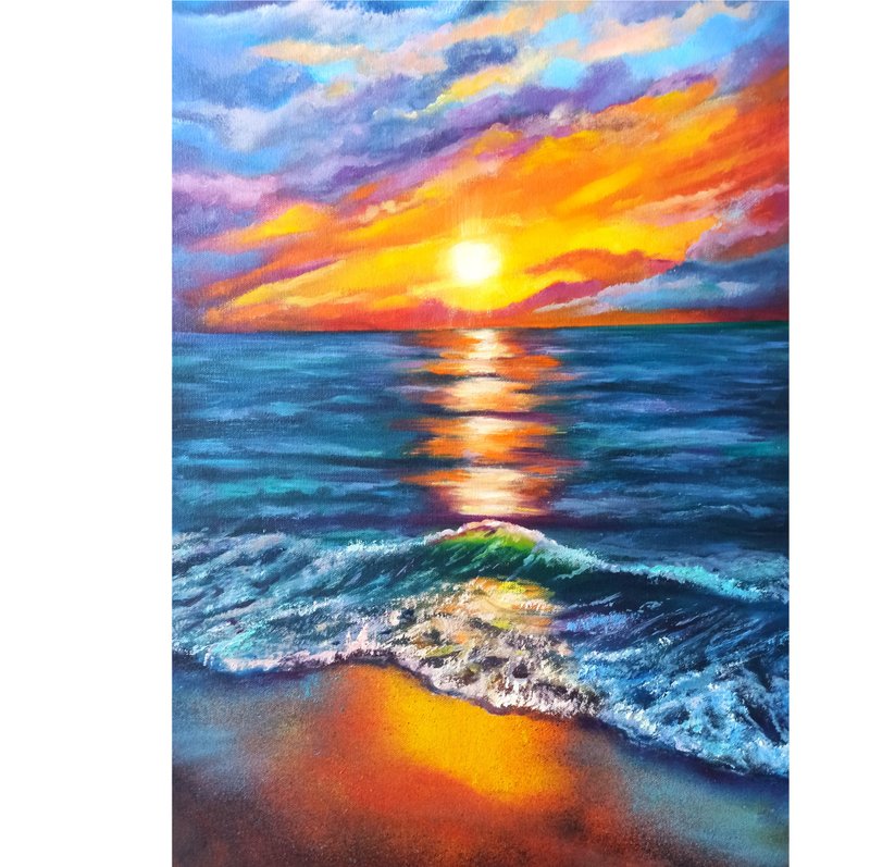 日落海景布面油画 60x40cm 海洋原创艺术品 - 海报/装饰画/版画 - 其他材质 