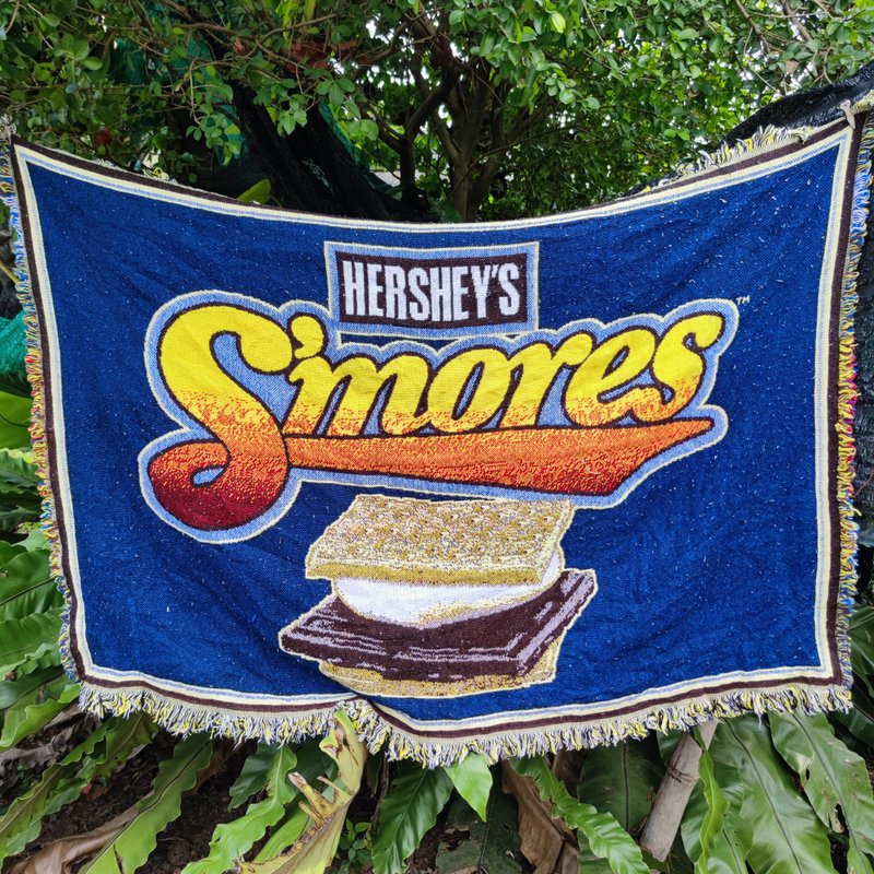 Vintage 90s The Northwest Company Hershey's Smores Blanket Throw - 地垫/地毯 - 棉．麻 蓝色