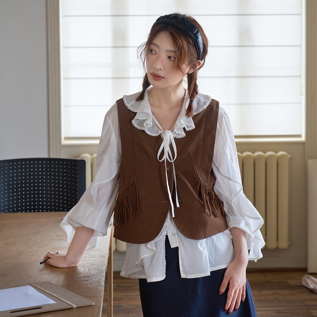 流浪风麂皮马甲|背心|夏秋款|Sora-1884 - 女装背心 - 其他人造纤维 咖啡色
